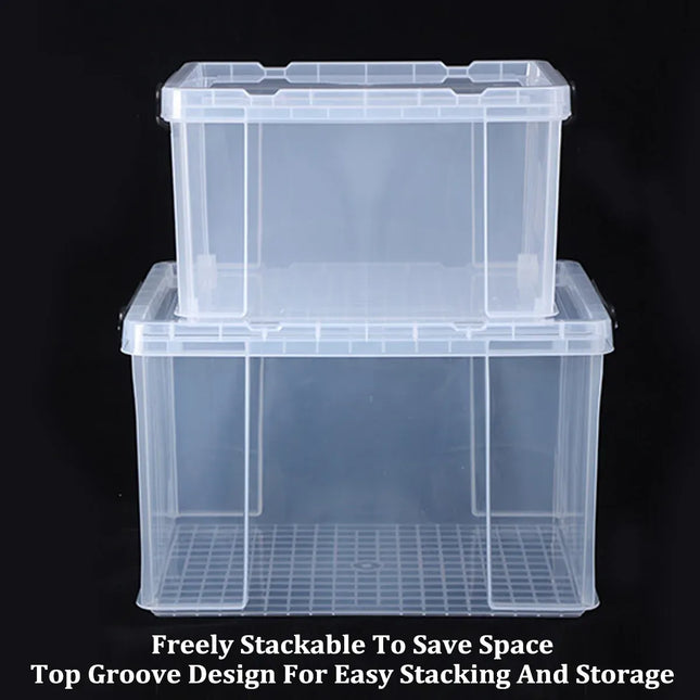 Clear Plastic Storage Box Stackable Large Capacity With Lid Handle Home Use - 61x43x35cm