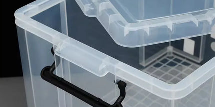 Clear Plastic Storage Box Stackable Large Capacity With Lid Handle Home Use - 61x43x35cm