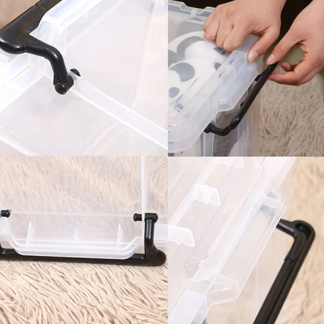 Clear Plastic Storage Box Stackable Large Capacity With Lid Handle Home Use - 61x43x35cm