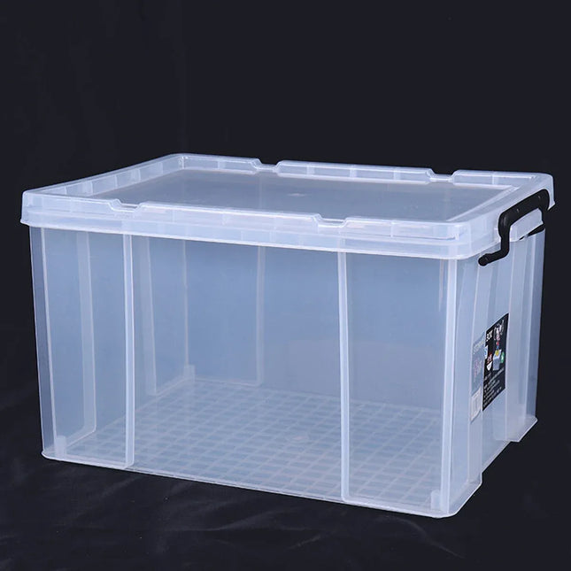 Clear Plastic Storage Box Stackable Large Capacity With Lid Handle Home Use - 61x43x35cm
