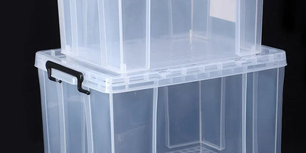 Clear Plastic Storage Box Stackable Large Capacity With Lid Handle Home Use - 61x43x35cm
