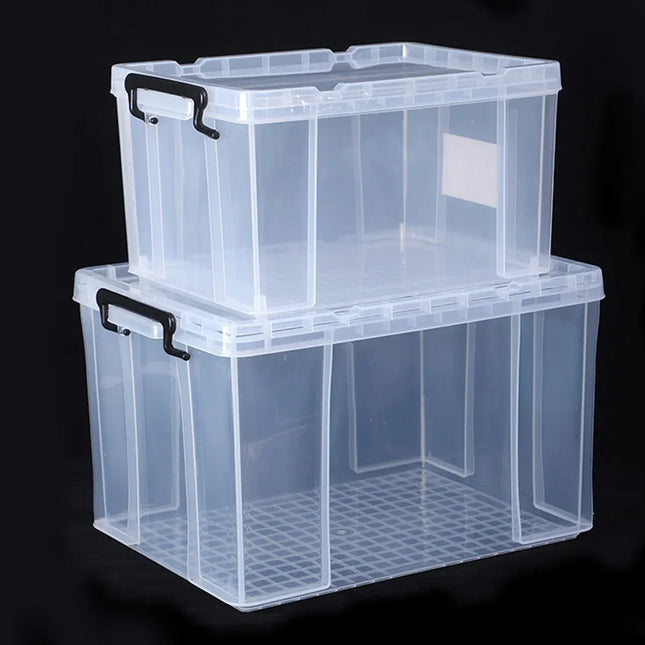 Clear Plastic Storage Box Stackable Large Capacity With Lid Handle Home Use - 61x43x35cm