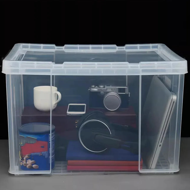 Clear Plastic Storage Box Stackable Large Capacity With Lid Handle Home Use - 61x43x35cm