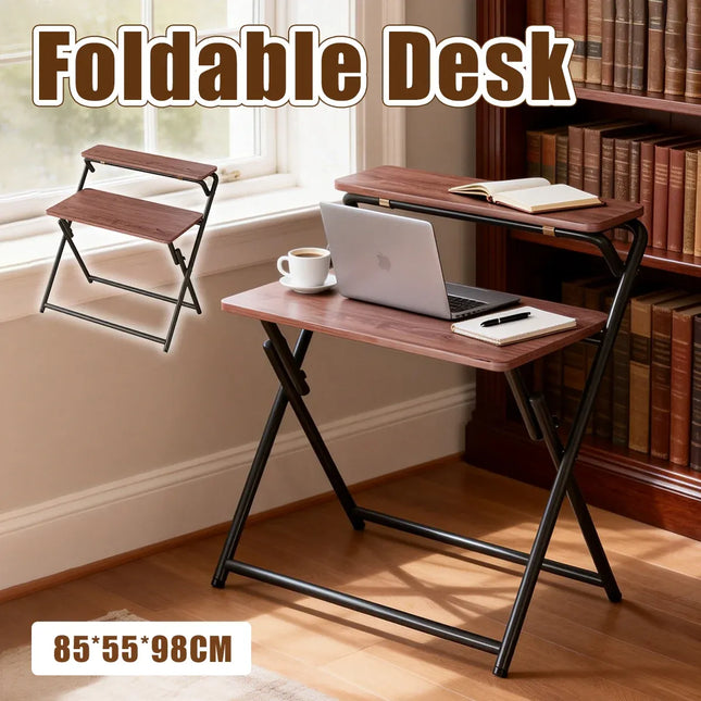Double Layer Foldable Desk Sturdy Frame Heavy Duty for Home Office