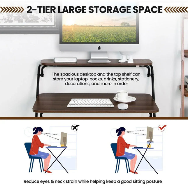 Double Layer Foldable Desk Sturdy Frame Heavy Duty for Home Office
