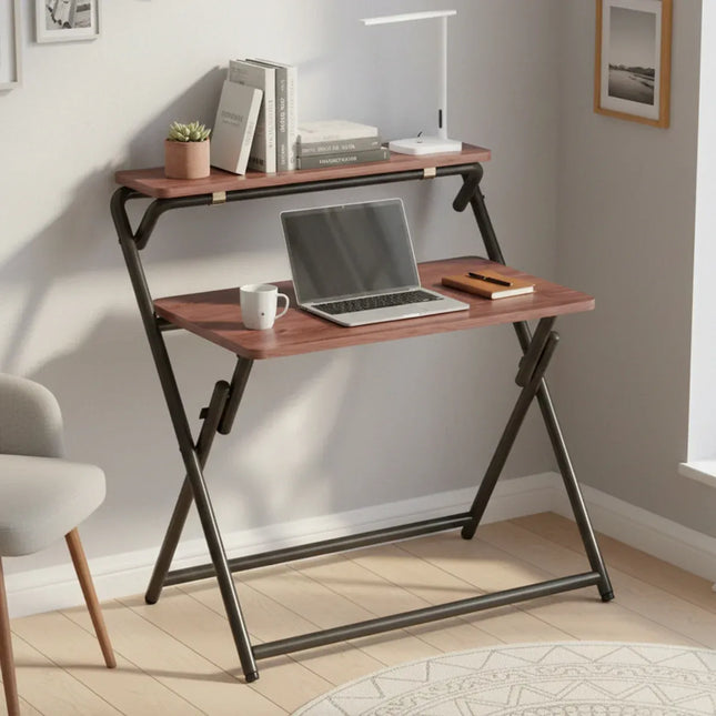 Double Layer Foldable Desk Sturdy Frame Heavy Duty for Home Office