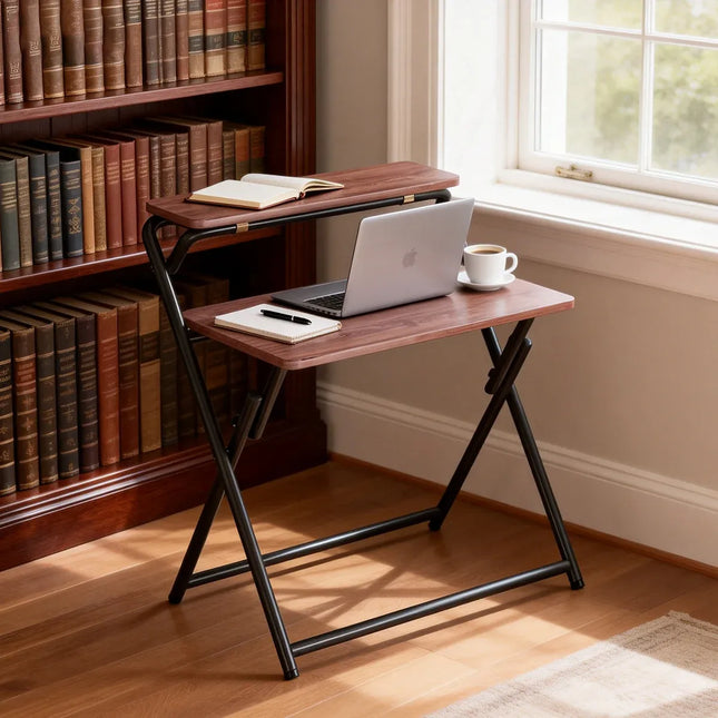 Double Layer Foldable Desk Sturdy Frame Heavy Duty for Home Office