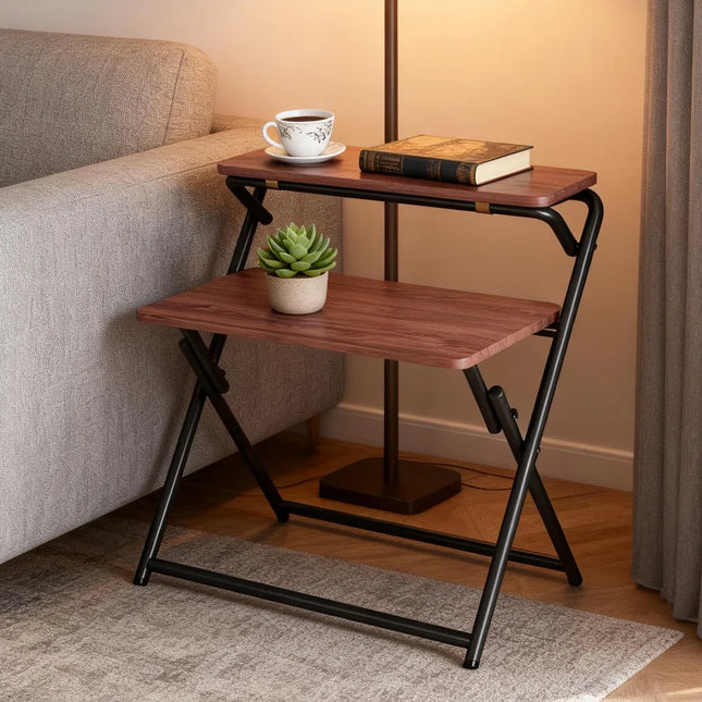 Double Layer Foldable Desk Sturdy Frame Heavy Duty for Home Office