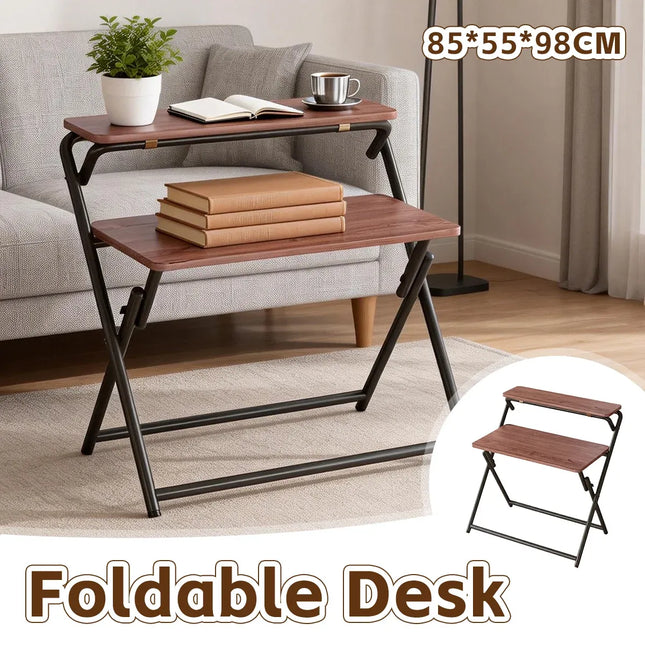Double Layer Foldable Desk Sturdy Frame Heavy Duty for Home Office