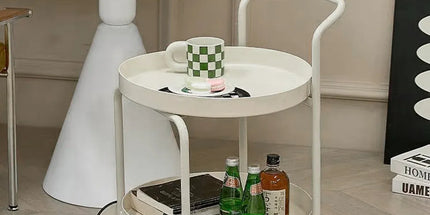 Movable Side Tea Table Armrest Double-Layer Storage For Family Sofa Cart Shelf