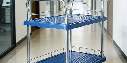 2 Tier Silent Flatbed Trolley with Double Handle for Moving Warehouse Transport