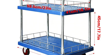 2 Tier Silent Flatbed Trolley with Double Handle for Moving Warehouse Transport