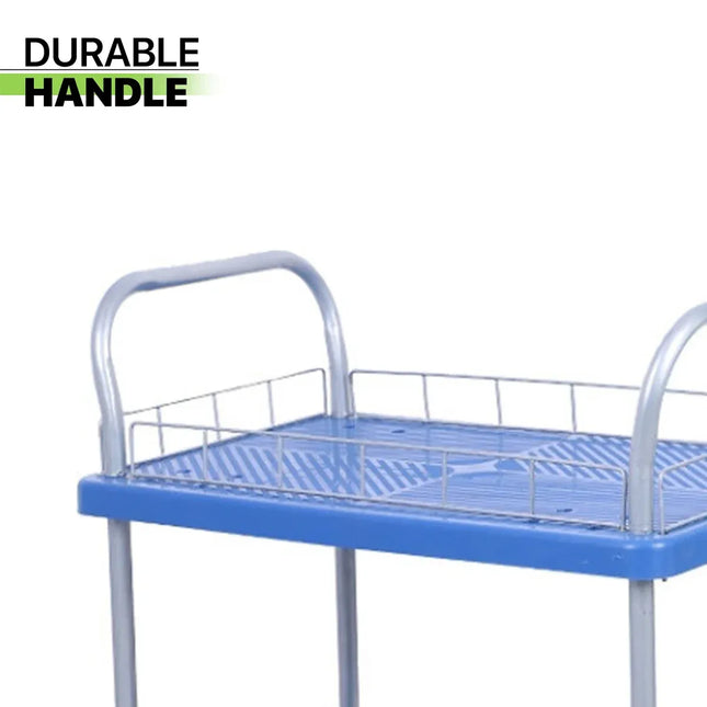 2 Tier Silent Flatbed Trolley with Double Handle for Moving Warehouse Transport