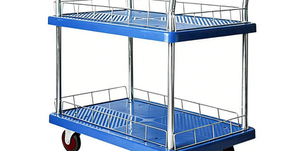 2 Tier Silent Flatbed Trolley with Double Handle for Moving Warehouse Transport