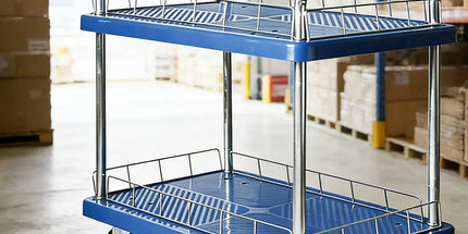2 Tier Silent Flatbed Trolley with Double Handle for Moving Warehouse Transport