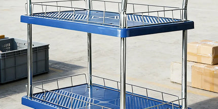 2 Tier Silent Flatbed Trolley with Double Handle for Moving Warehouse Transport
