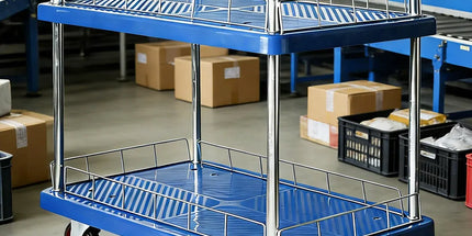 2 Tier Silent Flatbed Trolley with Double Handle for Moving Warehouse Transport