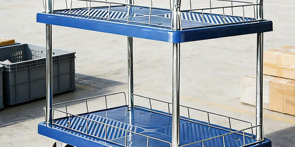 2 Tier Silent Flatbed Trolley with Double Handle for Moving Warehouse Transport