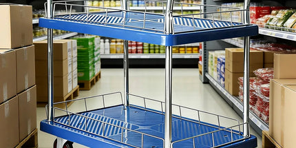 2 Tier Silent Flatbed Trolley with Double Handle for Moving Warehouse Transport