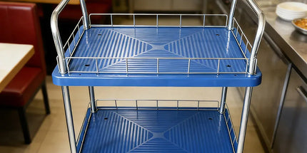2 Tier Silent Flatbed Trolley with Double Handle for Moving Warehouse Transport