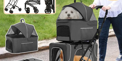 3 in 1 Portable Folding Pet Stroller Outdoor Travel Double Deck Cat Dog Carrier