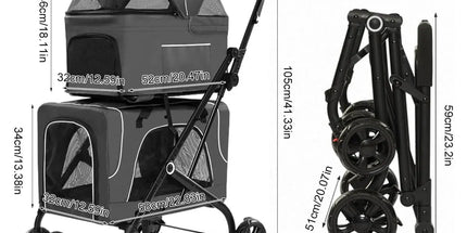 3 in 1 Portable Folding Pet Stroller Outdoor Travel Double Deck Cat Dog Carrier