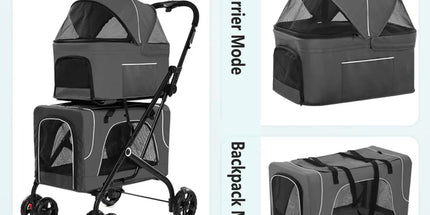 3 in 1 Portable Folding Pet Stroller Outdoor Travel Double Deck Cat Dog Carrier