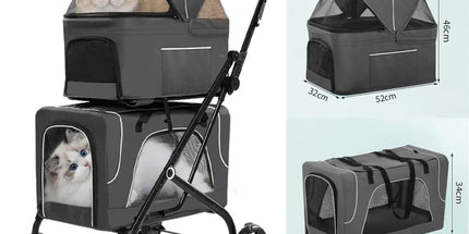 3 in 1 Portable Folding Pet Stroller Outdoor Travel Double Deck Cat Dog Carrier