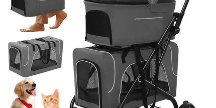 3 in 1 Portable Folding Pet Stroller Outdoor Travel Double Deck Cat Dog Carrier