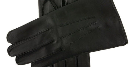Dents Mens Classic Sandhurst Unlined Leather Gloves With 3-Point Stitch Detail Palm Vent & Dents Press Stud Fastening - Black - 8