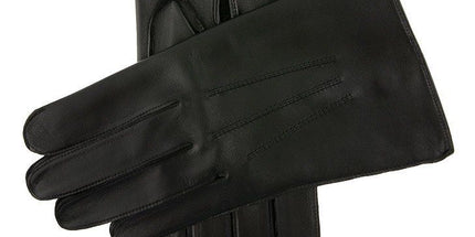 Dents Mens Classic Sandhurst Unlined Leather Gloves With 3-Point Stitch Detail Palm Vent & Dents Press Stud Fastening - Black - 8
