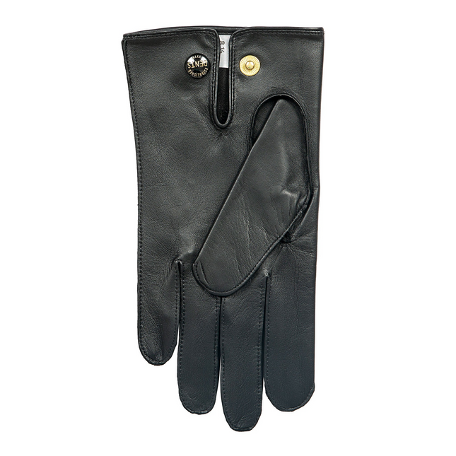 Dents Mens Classic Sandhurst Unlined Leather Gloves With 3-Point Stitch Detail Palm Vent & Dents Press Stud Fastening - Black - 8
