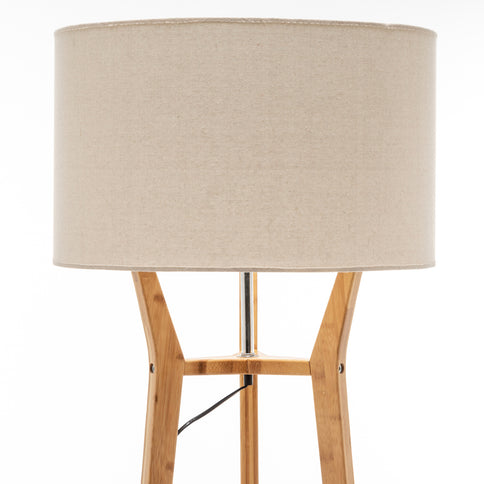 168cm Large Bamboo Wooden Tripod Floor Lamp Light Linen Shade w Shelves