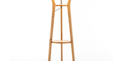 168cm Large Bamboo Wooden Tripod Floor Lamp Light Modern Linen Shade w Shelves