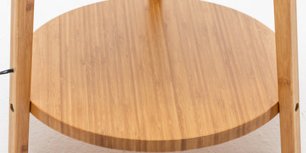 168cm Large Bamboo Wooden Tripod Floor Lamp Light Modern Linen Shade w Shelves