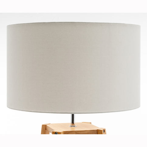 Eiffel 3 Tier Natural Wood Floor Lamp w/ Storage Shelves + Off White