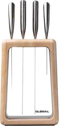 Global Hashira 5pc Japanese Knife Block Set Maple Stainless Steel