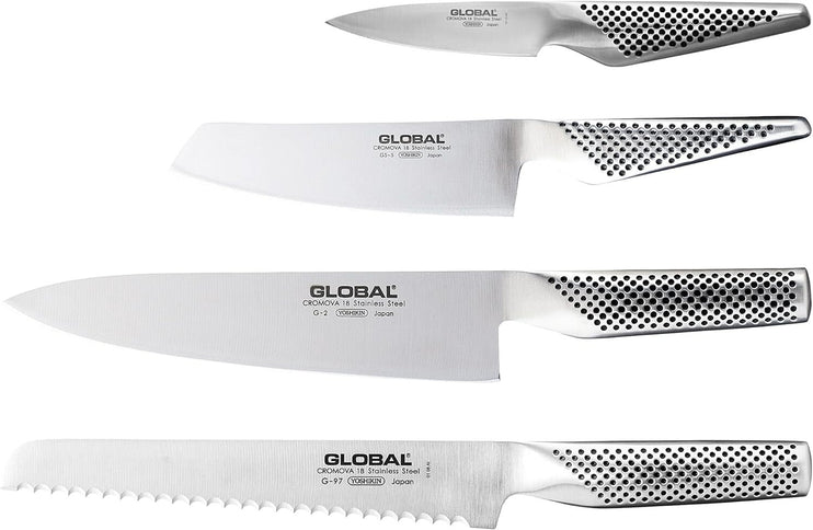 Global Hashira 5pc Japanese Knife Block Set Maple Stainless Steel