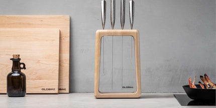 Global Hashira 5-Piece Japanese Knife Block Set Maple Stainless Steel - Made in Japan