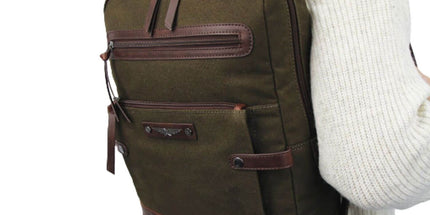 POLICE Wings Mens Canvas Backpack Bag with Laptop Computer Sleeve in Dark Olive Tyack eCommerce Solutions