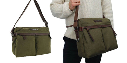 POLICE Wings Canvas Mens Messenger Business Bag w/ Laptop Computer Section in Dark Olive Tyack eCommerce Solutions