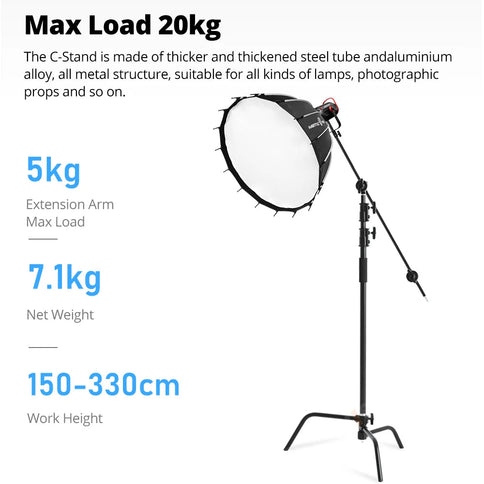 150-330cm Black Heavy Duty C-Stand Light Stand Load 20KG Capacity