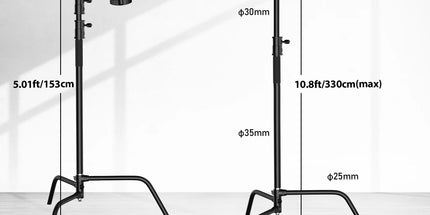 150-330cm Black Heavy Duty C-Stand Adjustable Light Stand Load 20KG Capacity