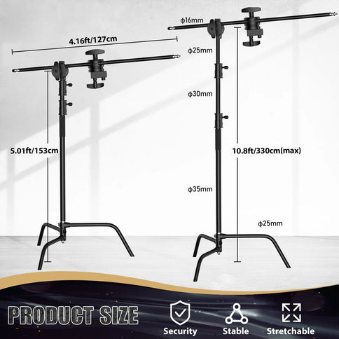 150-330cm Black Heavy Duty C-Stand Light Stand Load 20KG Capacity