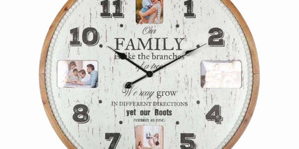 Family Tree Wall Clock w Photo Frames 80cm