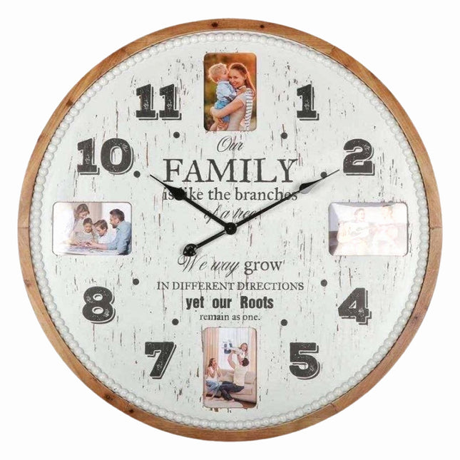 Family Tree Wall Clock w Photo Frames 80cm