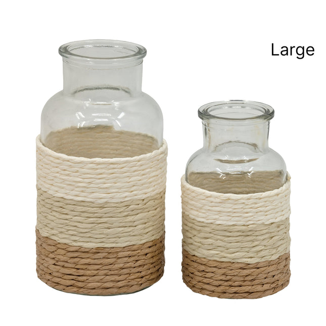 bulk 24 Paper Rope Glass Jar 16cm