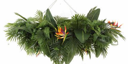 Artificial Hanging Plant Arrangement With Tropical Flowers in a Rectangular Arrangement 100cm x 30cm Mesh + Foliage