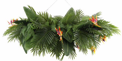 Artificial Hanging Plant Arrangement With Tropical Flowers in a Rectangular Arrangement 100cm x 30cm Mesh + Foliage