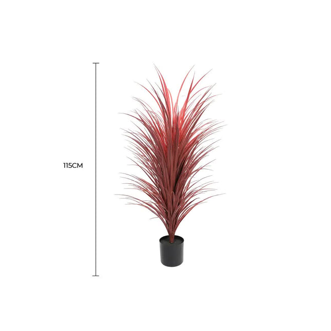 Burgundy Potted Artificial Long Grass (Yucca Grass) 115cm UV Resistant